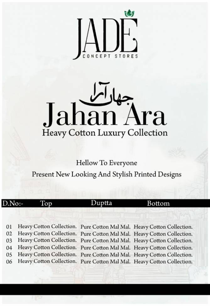 Jade Jahan Ara Designer Fancy Wear Heavy Karachi Cotton Dress Material Collection